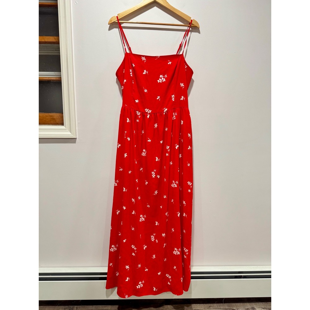 Goodthreads Womens Red Floral Smocked Back Maxi Dress Sleeveless Pockets Large